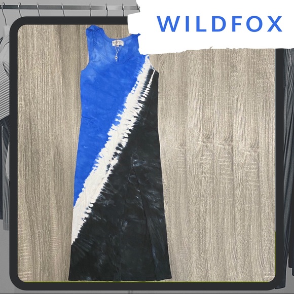 NWOT WILDFOX Black & Blue Tie Dye Rayna Maxi Dress